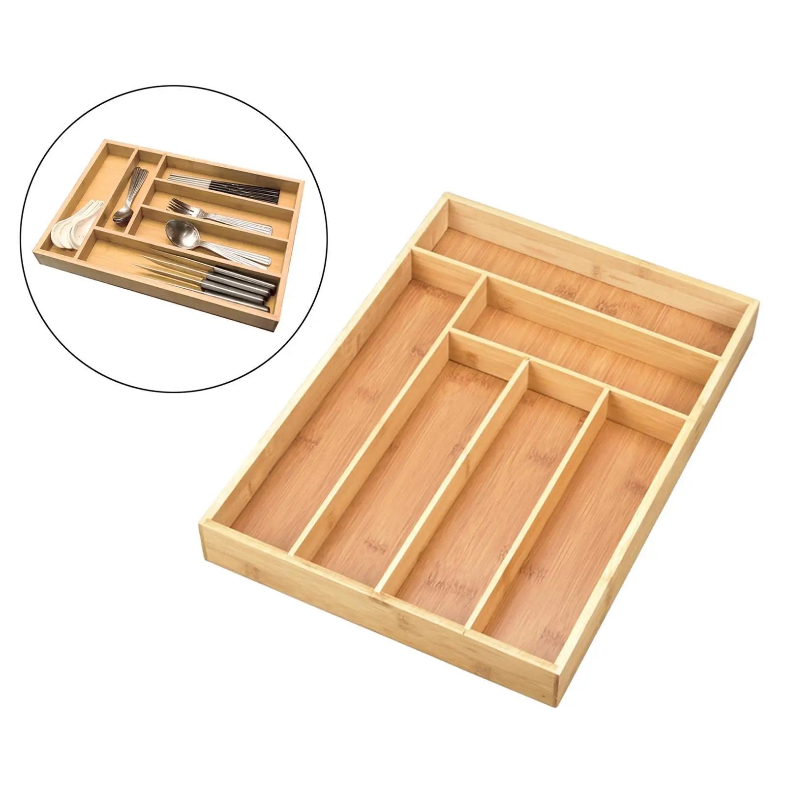 Bamboo Utensil Drawer Organizer Expandable for Cutlery Silverware 6 Slot