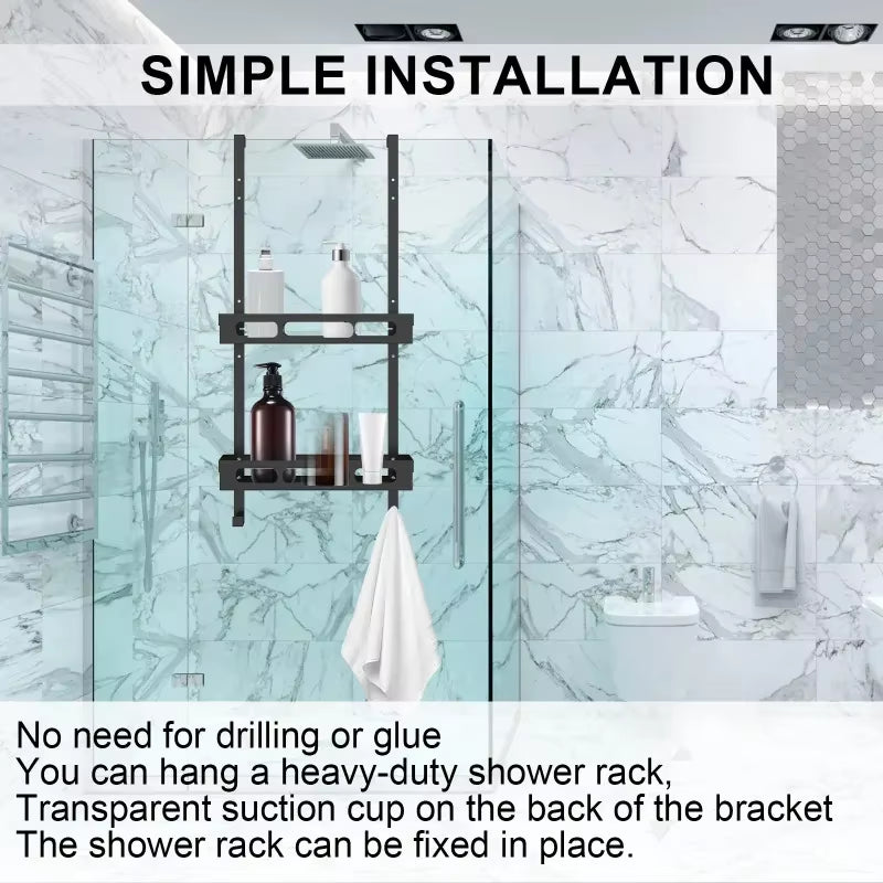 Carbon Steel Shower Caddy Hanging Bath Shelves Organizer Nail-Free Shampoo Holder Storage Shelf Rack Bathroom Basket Holder