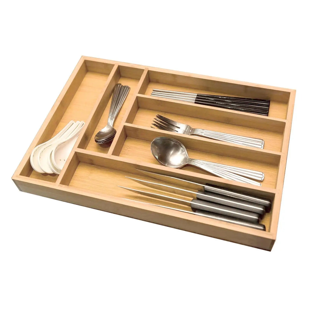 Bamboo Utensil Drawer Organizer Expandable for Cutlery Silverware 6 Slot