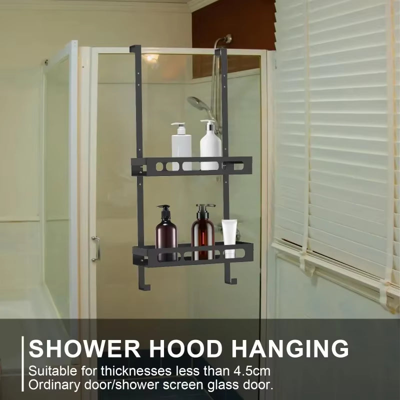 Carbon Steel Shower Caddy Hanging Bath Shelves Organizer Nail-Free Shampoo Holder Storage Shelf Rack Bathroom Basket Holder