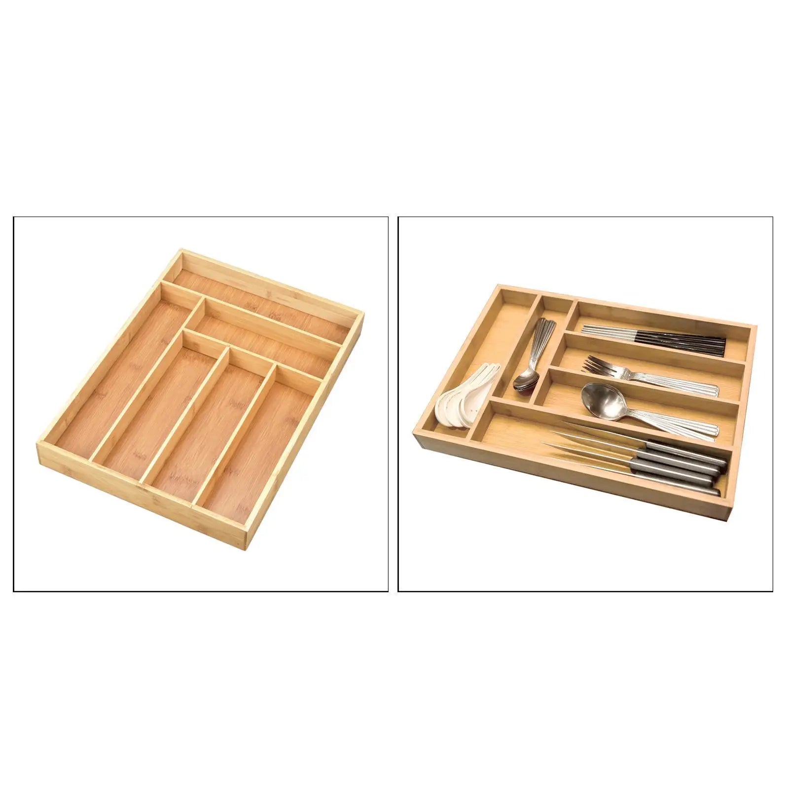 Bamboo Utensil Drawer Organizer Expandable for Cutlery Silverware 6 Slot