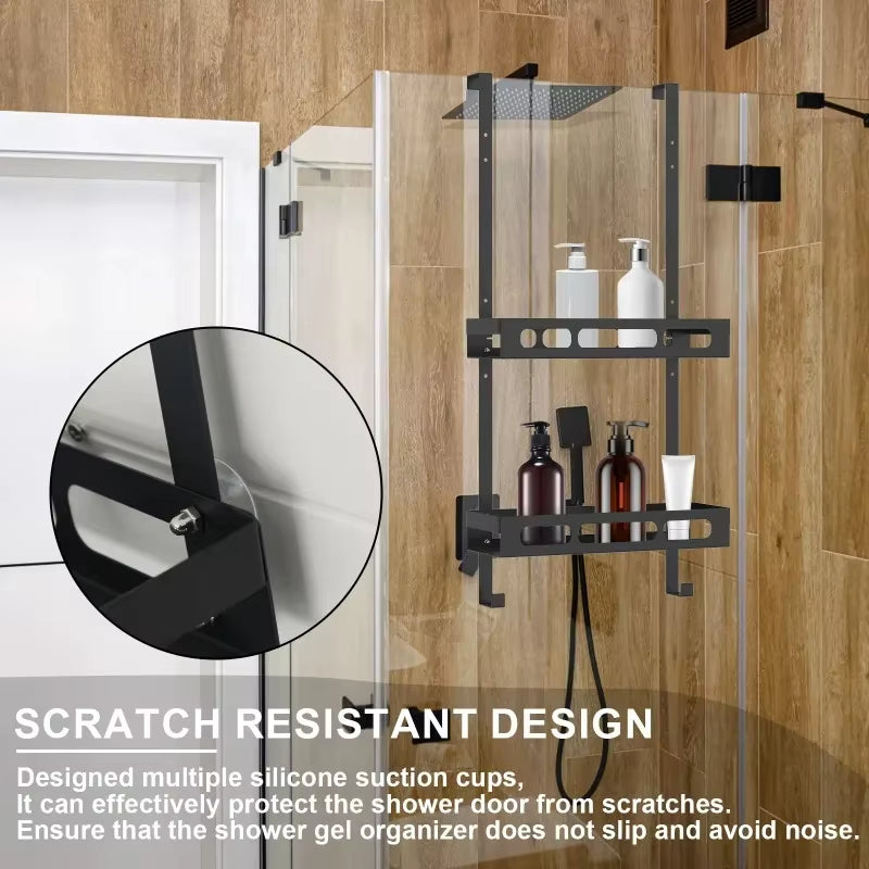 Carbon Steel Shower Caddy Hanging Bath Shelves Organizer Nail-Free Shampoo Holder Storage Shelf Rack Bathroom Basket Holder