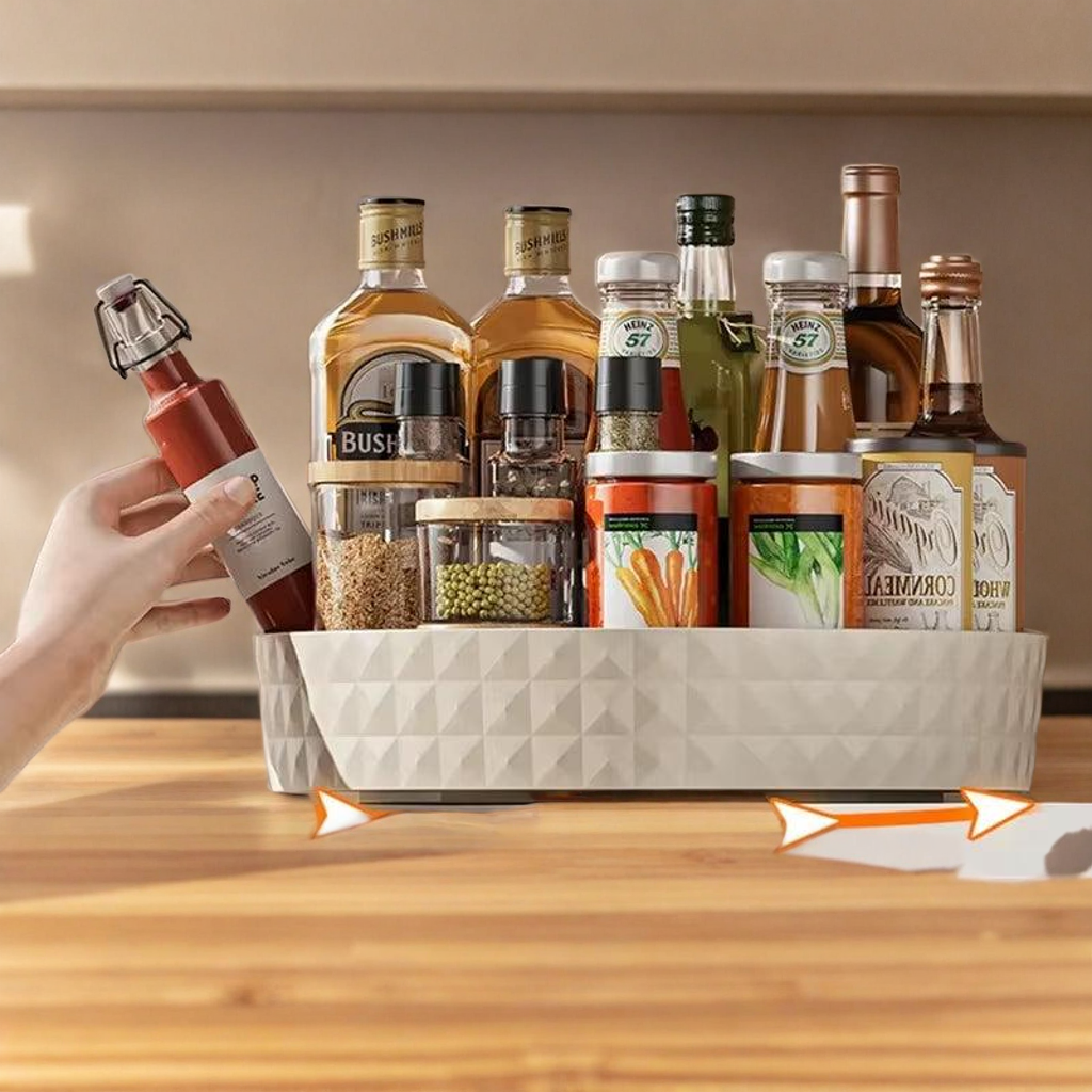 360 Rotating Seasoning Storage Rack Kitchen Storage Spice Rack Non-Slip Cabinet Organizer Tray Plate Cosmetic Organizer Bin