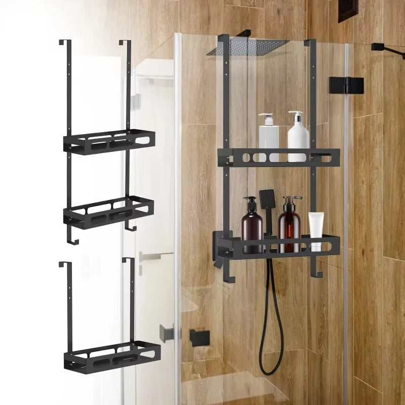 Carbon Steel Shower Caddy Hanging Bath Shelves Organizer Nail-Free Shampoo Holder Storage Shelf Rack Bathroom Basket Holder