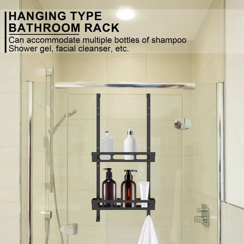Carbon Steel Shower Caddy Hanging Bath Shelves Organizer Nail-Free Shampoo Holder Storage Shelf Rack Bathroom Basket Holder