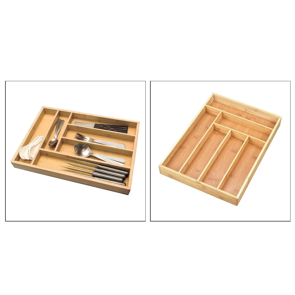 Bamboo Utensil Drawer Organizer Expandable for Cutlery Silverware 6 Slot