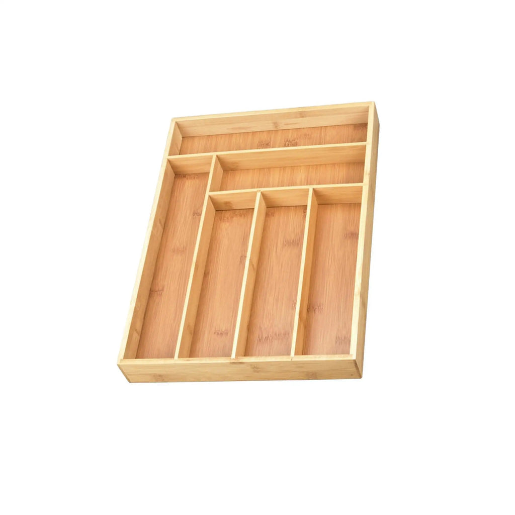 Bamboo Utensil Drawer Organizer Expandable for Cutlery Silverware 6 Slot