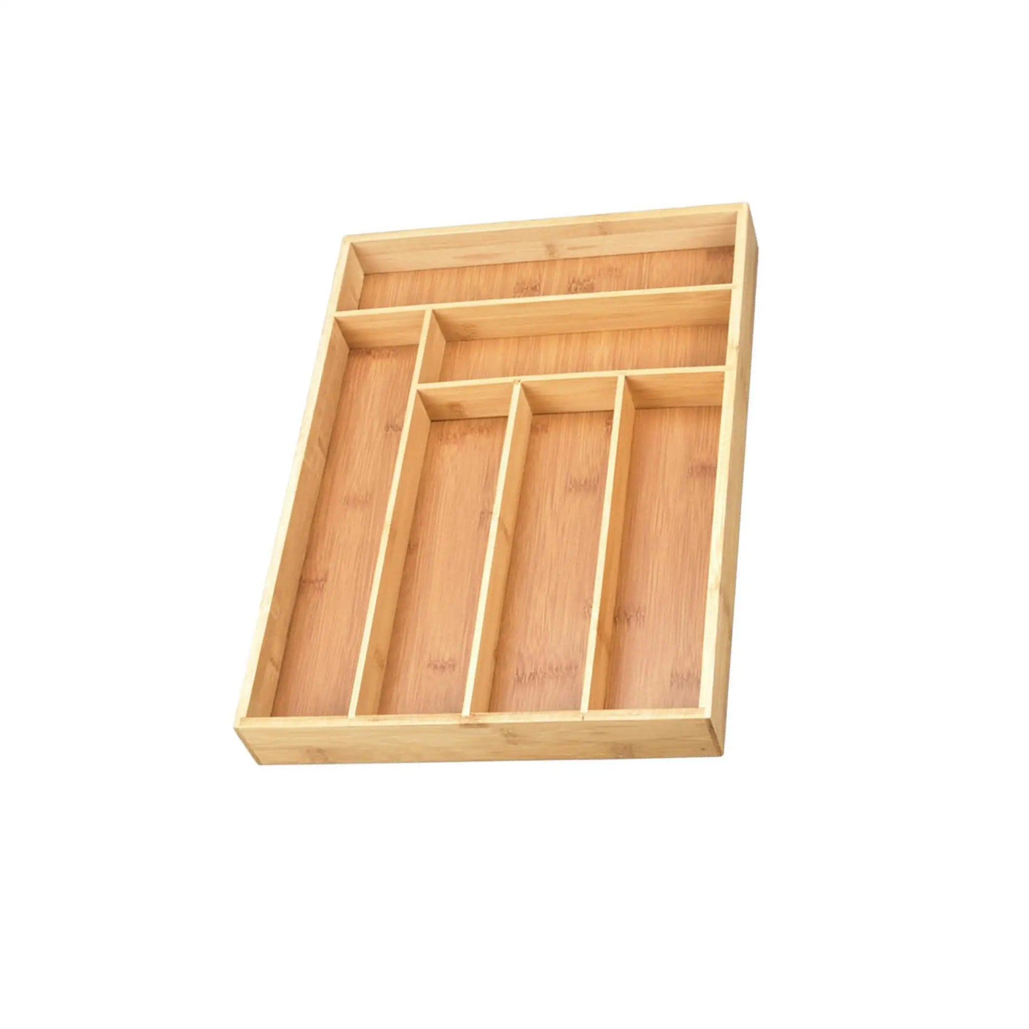 Bamboo Utensil Drawer Organizer Expandable for Cutlery Silverware 6 Slot